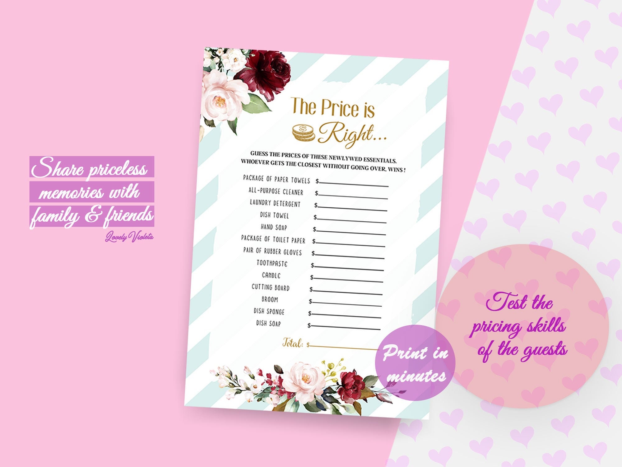 the price is right printable bridal shower games wedding etsy