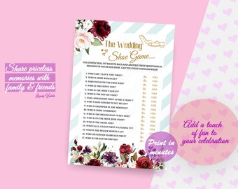 The Wedding Shoe Game, Printable Bridal Shower Games, Wedding Couples Shower, Gold Flowers, Engagement Party Game,Virtual Bridal Shower Game