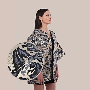 Gold & Black Brocade Kimono Jacket – Elegant Boho Cover‑Up – Handmade One‑Size Statement Robe