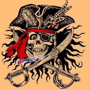 Tattoo flash design. Pirate Skull and cross swords