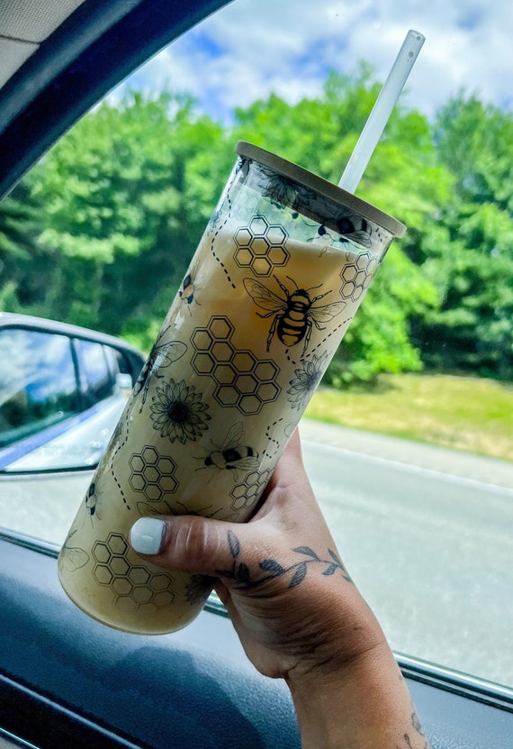 Bumble Bee Tumbler-aesthetic Tumbler-glass Tumbler-iced Coffee Glass Tumbler -glass Tumbler With Lid 