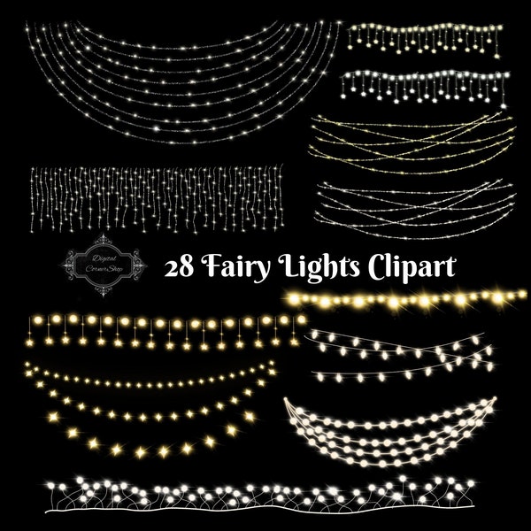 Digital String Lights. Fairy Lights. High resolution Overlays with transparent background.