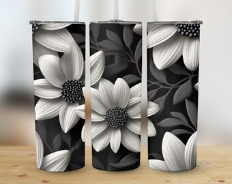 Dark Daisies 3D sans couture Tumbler Wrap pour 20 Oz Skinny Straight et Tapered Tumbler. Téléchargement numérique par sublimation.