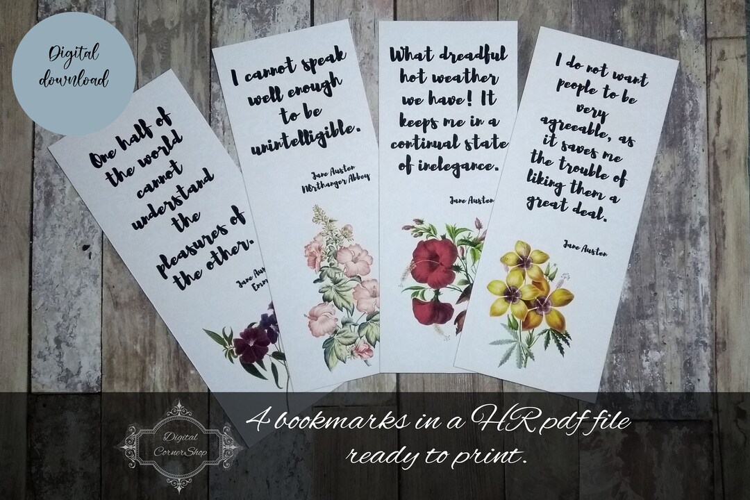 Printable Jane Austen Bookmark Set. Instant Download. - Etsy Ireland