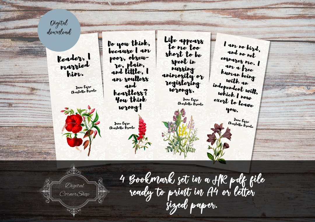 Printable Jane Eyre Bookmark Set. Instant Download. - Etsy