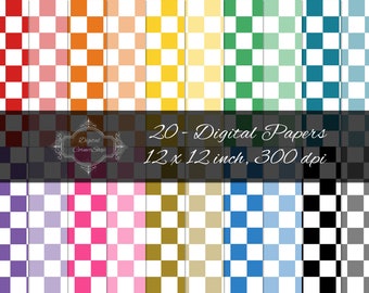 20 Checkered Digital Paper Set For Scrapbooking, Junk Journaling or Web Backgrounds. Instant download.