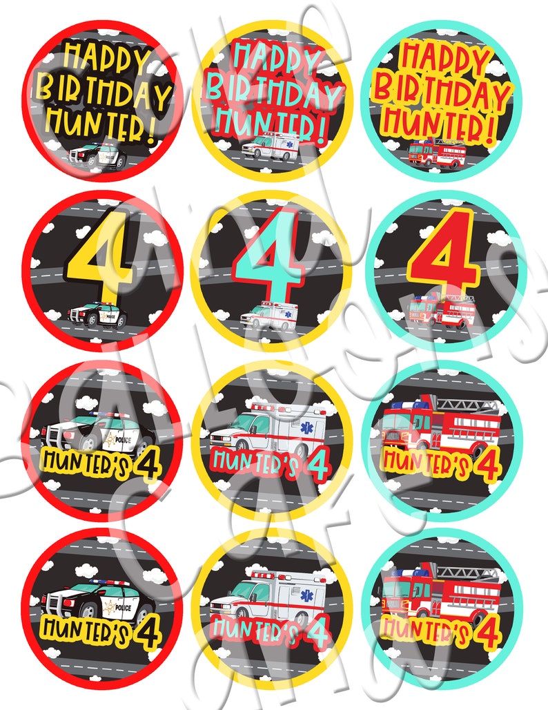 Emergency Vehicle Party Decorations Cupcake Toppers Gift Etsy
