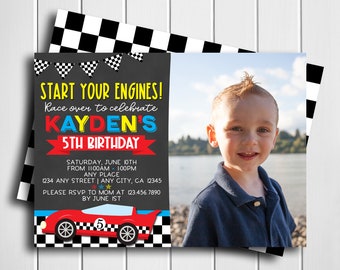 Race Car Birthday Invitation with Photo, Race Car Birthday, Photo Racing Birthday Invitation, Race Car Birthday Invite, Digital, Printable
