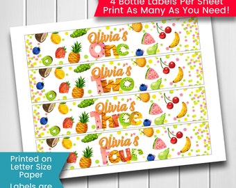 Tutti Frutti Party Decorations, Tutti Frutti Decorations, Fruit Party Bottle Labels, Fruit, Water Bottle Labels, Personalized, Printable