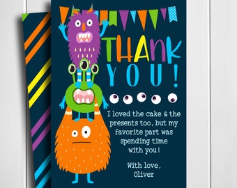 Monster Birthday Thank You Card, Monster Thank You Card Digital, Monster Thank You Card, Monster Birthday, First, Digital, Printable