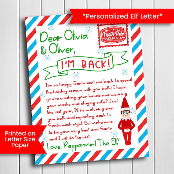 Personalized Letter from Elf Returning Christmas Elf Letter