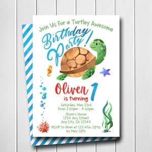 Turtle Birthday Invitation Digital, Ocean Birthday Invitation, Turtle Party Invitation, Swimming Birthday Invitation, Digital, Printable