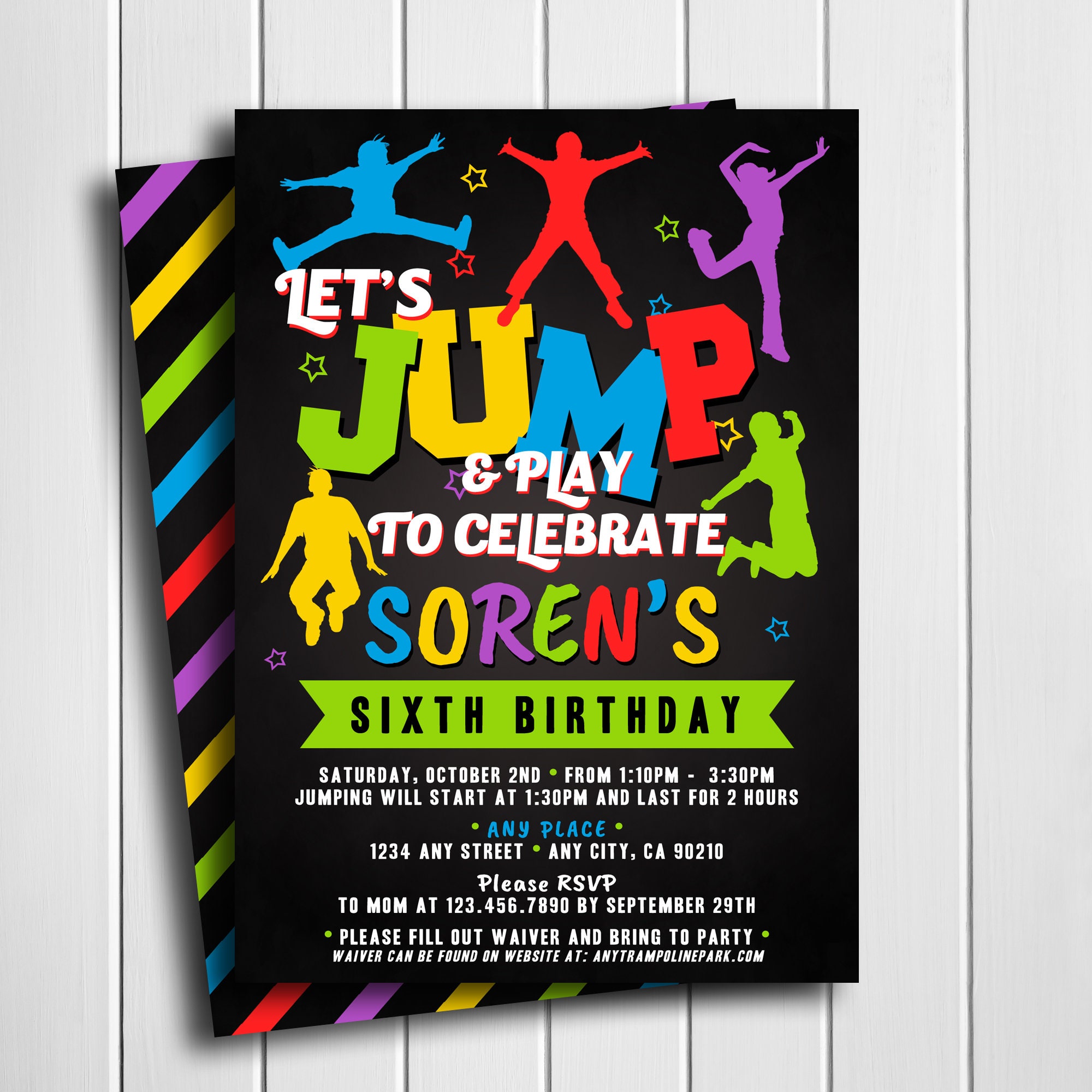 Trampoline Birthday Invitation, Jump Party Invitation, Jump