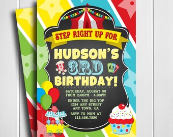 Circus Birthday Invitation for Carnival Theme Birthday Invitation Personalized Circus Printable Carnival Birthday Invitation Digital