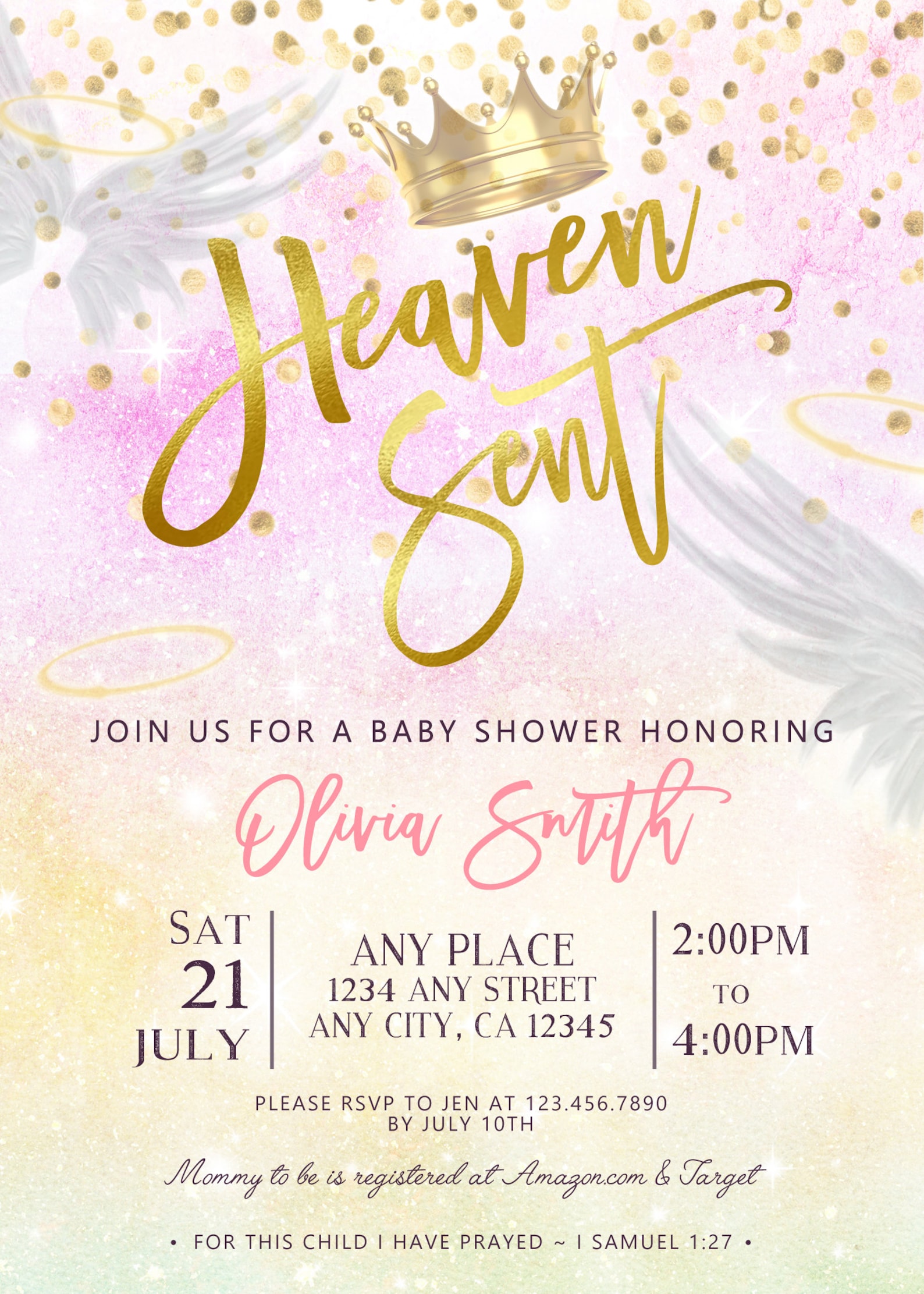 Heaven Sent Baby Shower Invitation, Baby Shower Invitation, Angel Wings ...