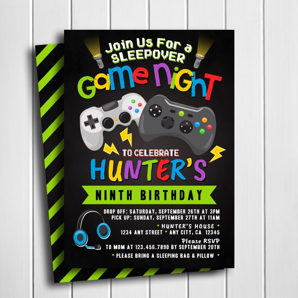 Boy Sleepover Invitation, Video Game Birthday Invitation, Gaming Party Invitation, Video Game Birthday, Sleepover, Boy, Digital, Printable