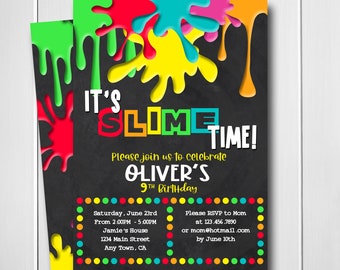 Slime Geburtstagseinladung für Slime Party Einladung Personalisierte Slime-Zeit-Party einladen für Jungen Digital Printable Mädchen-Einladung