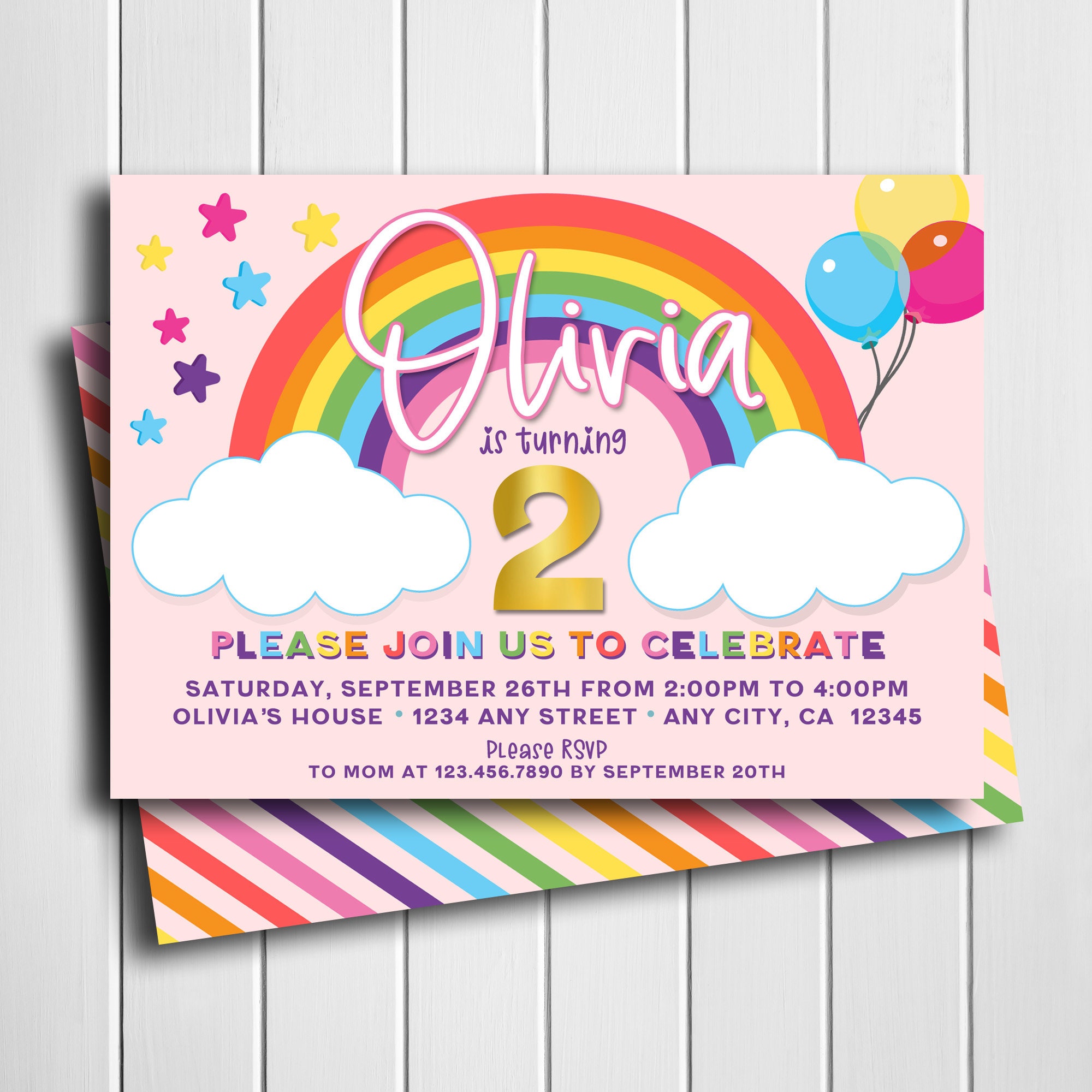 Rainbow Birthday Invitation Digital Rainbow Invitation Printable ...