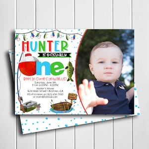 Fishing Birthday Invitation with Photo, Ofishally One Invitation, Fishing Invitation, First Birthday, 1st, Digital, Printable