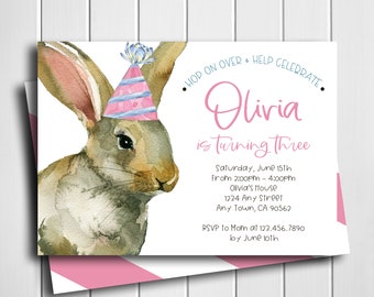 Bunny Invitation, Bunny Birthday, Bunny Rabbit Birthday Invitation, Rabbit Invitation, Easter, Personalized, Printable, Digital