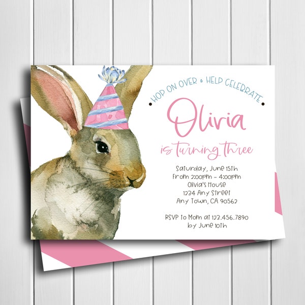 Bunny Invitation, Bunny Birthday, Bunny Rabbit Birthday Invitation, Rabbit Invitation, Easter, Personalized, Printable, Digital