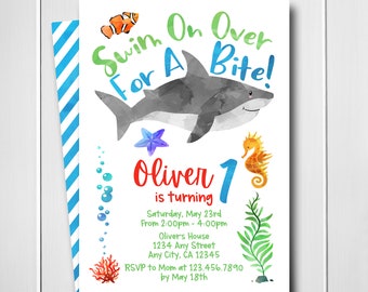 Shark Birthday Invitation Digital, Ocean Birthday Invitation, Shark Party Invitation, Swimming Birthday Invitation, Kids, Digital, Printable