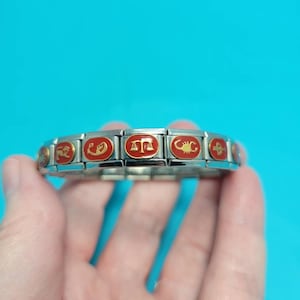 Zodiac Sign Italian Charms: Enamel Bracelet Charm In Red Green Or Coral Color