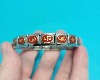 Zodiac Sign Italian Charms: Enamel Bracelet Charm In Red Green Or Coral Color