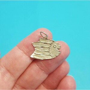 Cute Vintage Silver Happy Fish Charm Pendant Diamond Cut Laser Cut NOS Israel Antique