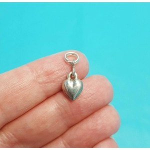 Vintage Sterling Silver Puffy Heart Charm - Antique Bracelet Necklace
