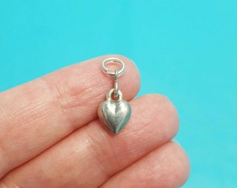 Vintage Sterling Silver Puffy Heart Charm - Antique Bracelet Necklace