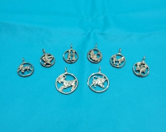 Vintage Sterling Silver Zodiac Sign Pendant: Astrological Charm Necklace