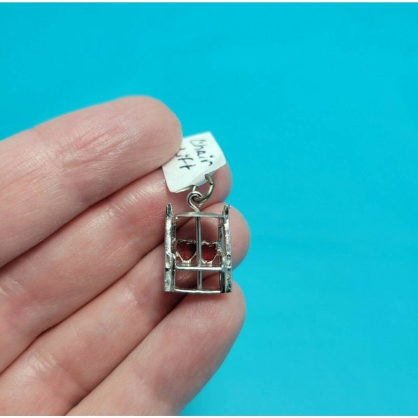 Darling Sterling Silver Ski Lift Chair Charm Pendant New Old Stock Skiing Red Hearts