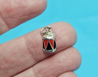 Sterling Silver Black And Red Drum Charm Pendant For A Necklace