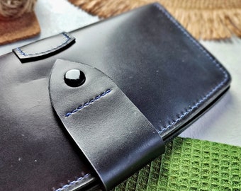 Leather wallet, custom long wallet, phone compartments, coin pocket, clutch for men, bifold wallet