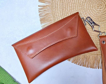 Leather clutch, handbag, envelope clutch, leather wristlet bridal wallet