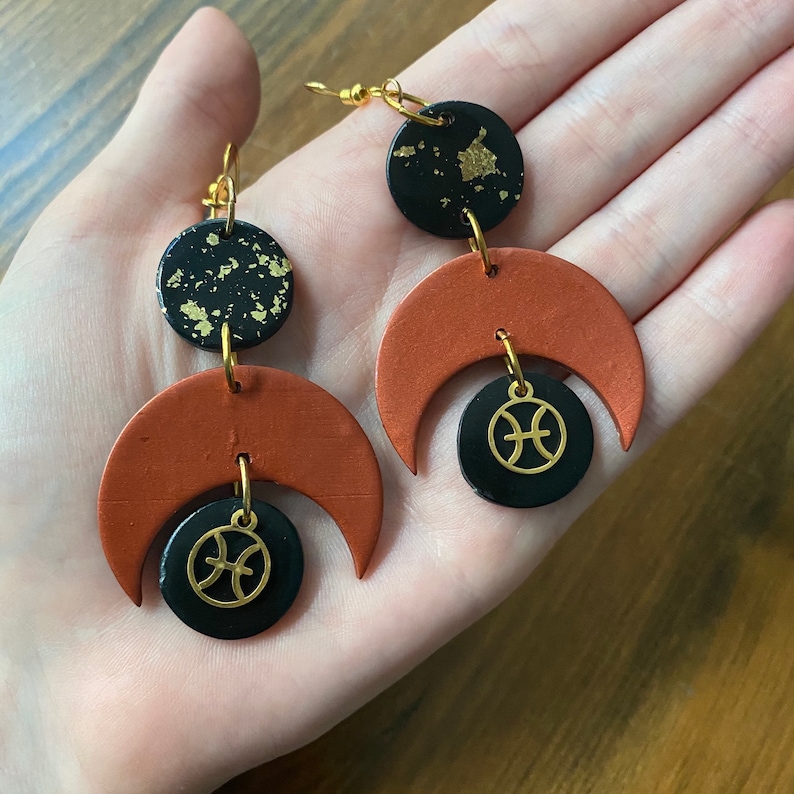 Custom Made Polymer Clay Dangle Earrings Handmade Zodiac Sign Etsy