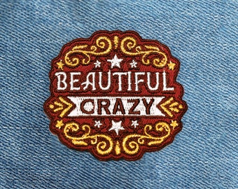 Beautiful Crazy Embroidered Patch, Iron On Patch, Christmas Gift for Country Music Lover Red