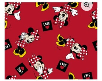 0,5m baumwolljersey Jersey minnie mouse cabezas blanco rojo de tela
