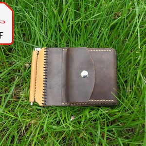 Cartera plegable de piel para hombre con clip para billetes - Patrón PDF