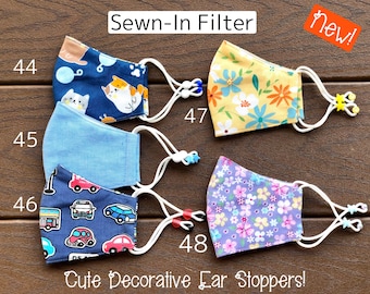 Soft Kids face Mask, 3 Layers with Filter, Nose Wire, Adjustable Ear Loops, Washable, Breathable, Toddler/Preschool/Little kids/Children