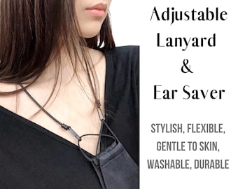 Adults/Kids, Face Mask Lanyard, with Ear Saver, Adjustable Mask Holder, Mask Extender, Mask Strap, Hangs around Neck, Keep Mask Clean