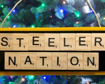 Pittsburgh Steelers Christmas Ornament Steel City Scrabble Tiles