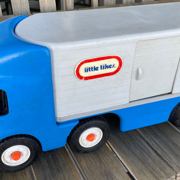 Vtg 90's Little Tikes 23" Semi Truck Ride On Blue Grey Tractor Trailer Big Rig