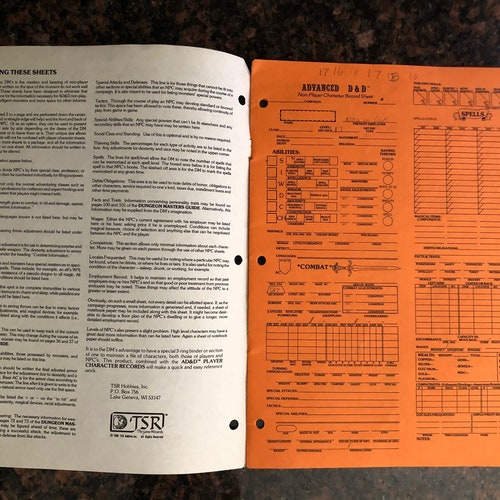 Advanced Dungeons Dragons NON-PLAYER Character Records No. 9030 orders & By TSR Hobbies Inc.