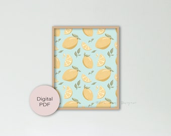 Lemon Pattern Art Print MINT || Digital PNG File ONLY || Kitchen Wall Art, Fruit Print, Wall Art for her, Print for Bedroom, Lemon Art