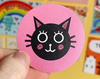 Cute Cat Circular Sticker - Decorative Paper Sticker