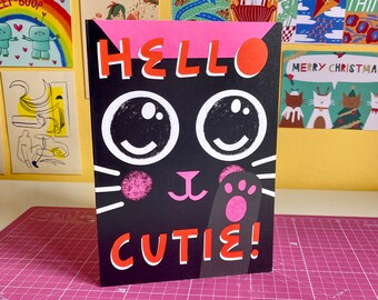 Hello Cutie! Cute Cat Valentines, Friendship, Appreciation Greetings Card