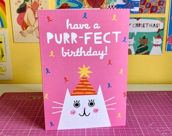 Purrfect Birthday Cute Cat Birthday Greetings Card