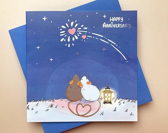 Mice Gazing Anniversary Card | Silver Foil | Happy Anniversary Card | Anniversary Card | Romantic Card | Personalised Card | I Love You Card